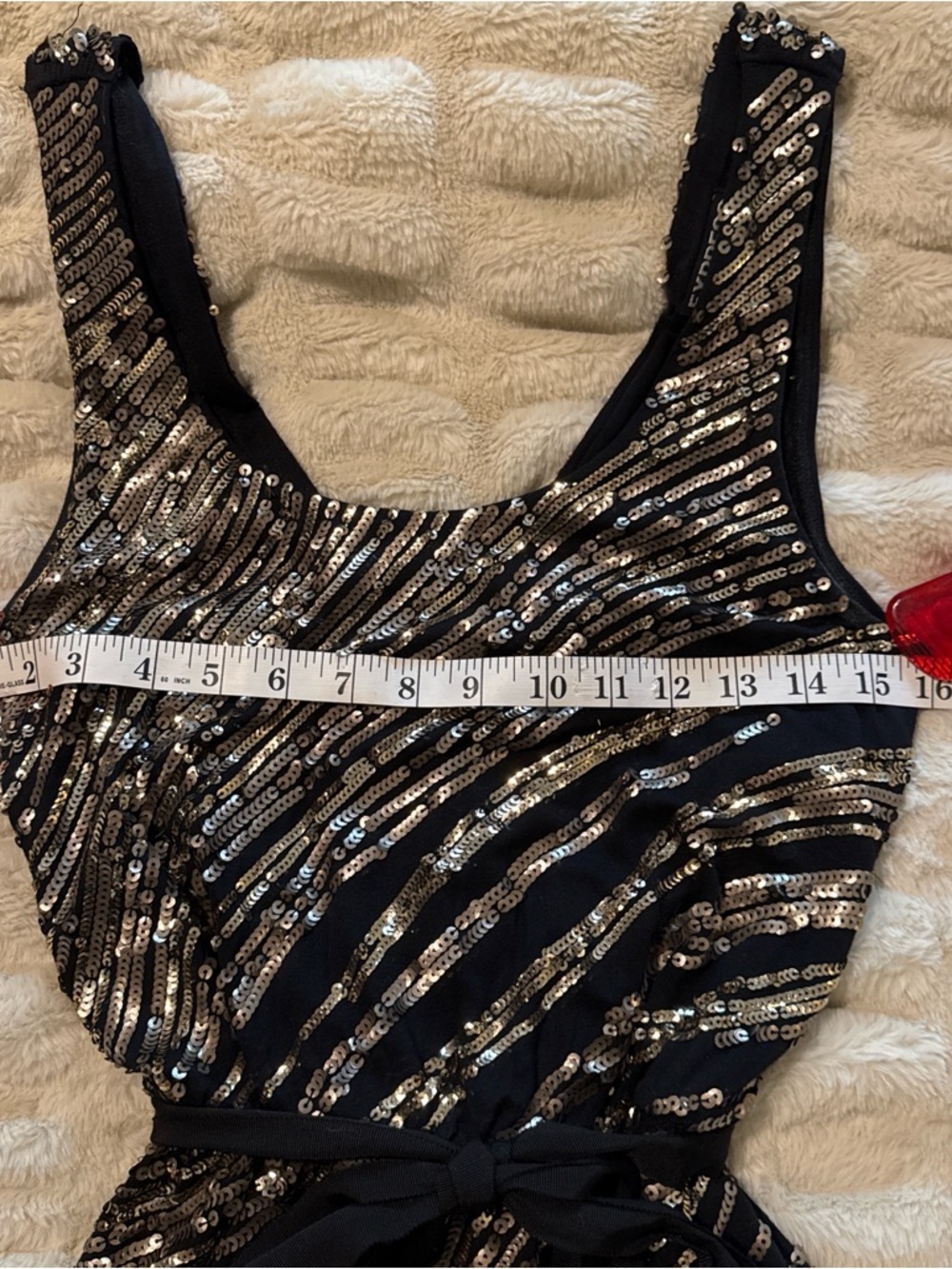 Express Black Gold & Sliver Sequin Midi Dress Deep V Open Back Belt Size Small - Picture 9 of 11